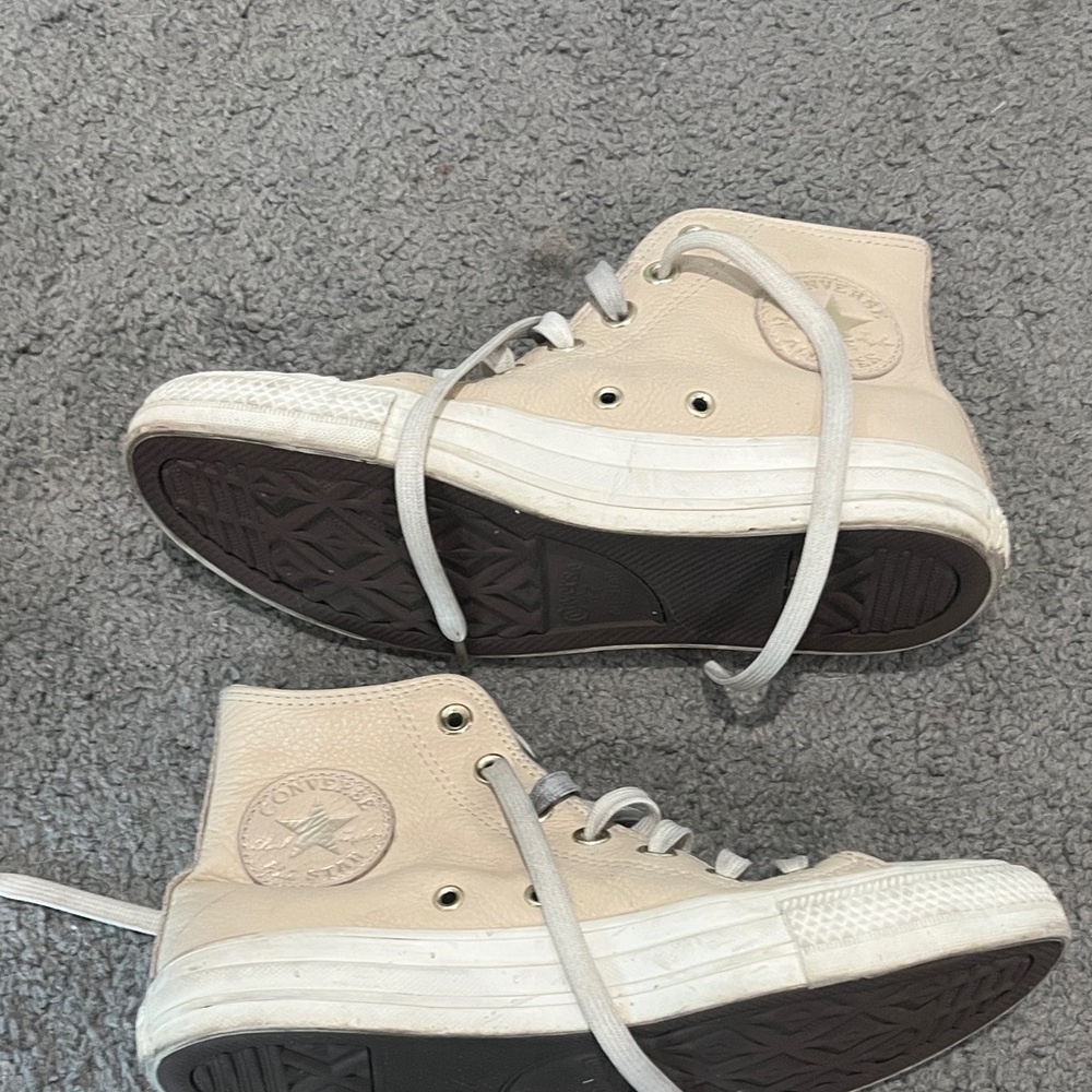 Converse Cream High-Top Sneakers Beige Leather - Picture 2 of 6